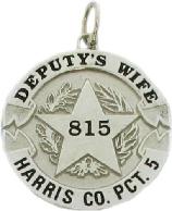 14k white gold custom mini-badge jewelry pendant; round badge with 5 point star, Harris County Precinct 5; also available as mini-badge tie tac, lapel pin, cuff links