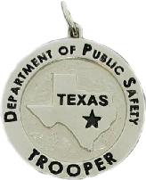 14k white gold custom mini-badge jewelry pendant; round badge design of Texas Department of Public Safety Trooper badge; also available as mini-badge tie tac, lapel pin, cuff links