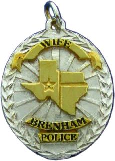 24k gold plate on sterling silver custom Brenham Police Department mini-badge pendant fine jewelry, also available as 10k or 14k yellow or white gold