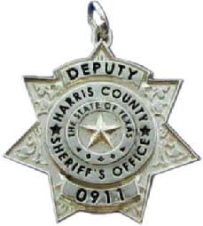 sterling silver custom 3D sculpted mini-badge jewelry pendant, seven & point star design of Harris County Sheriff Deputy badge