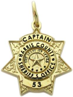 custom 3d sculpted sterling silver, 10k or 14k white gold mini-badge charm in design of Harris County Sheriff Deputy badge